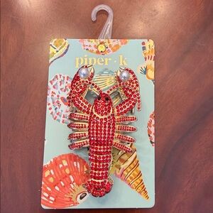Piper K Red and Gold Lobster Pin Brooch